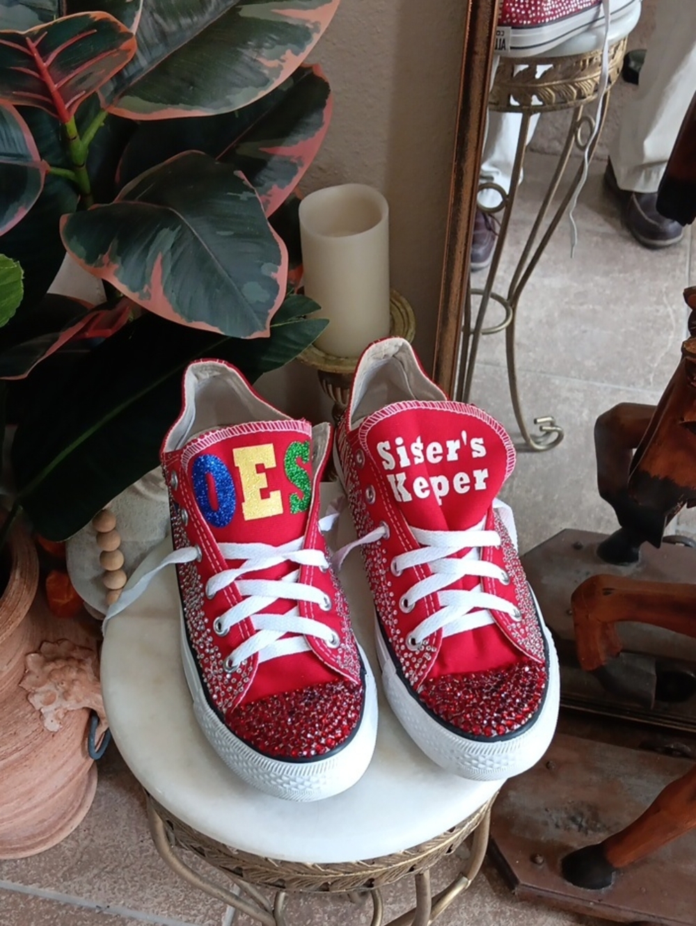 OES Custom Red Bling Converse Sisters Keeper Shoes Size [9]